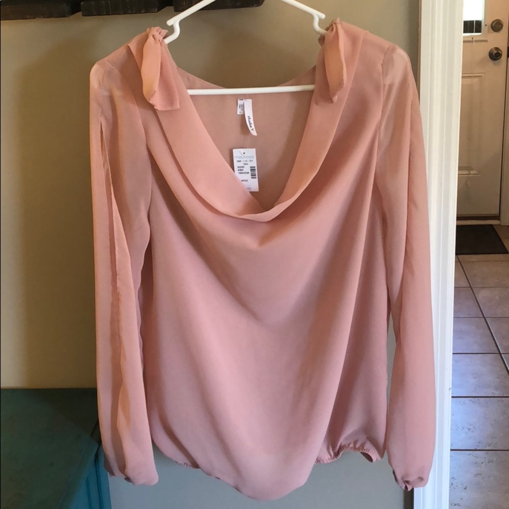 BNWT Sheer Pink Bow Top